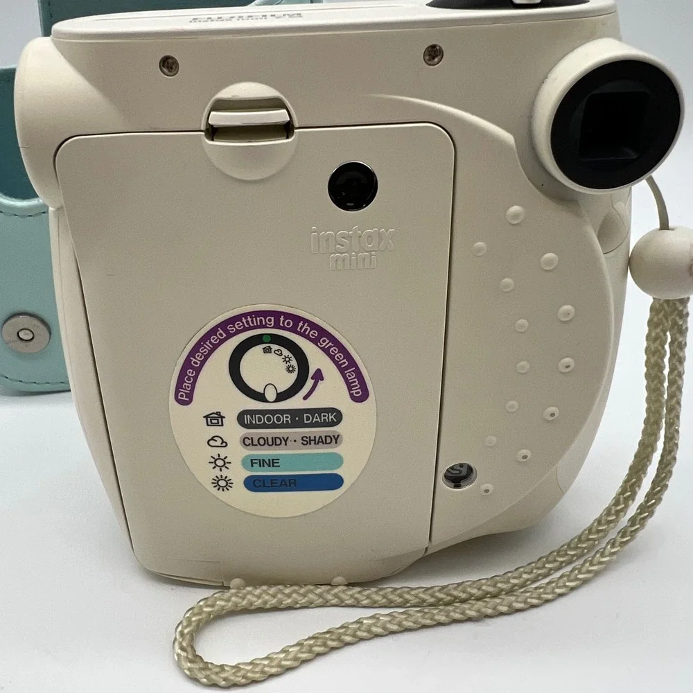 Fujifilm Instax Mini 7S Instant Camera Off White Wrist Strap with Blue Case Y2K
